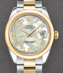 Datejust in Steel with Yellow Gold Domed Bezel on Steel and Yellow Gold Oyster Bracelet with Mother of Pearl Roman Dial