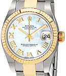 Datejust 31mm in Steel with Yellow Gold Domed Bezel on Oyster Bracelet with MOP Roman Dial