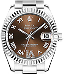 Datejust 31mm in Steel with Fluted Bezel on Steel Oyster Bracelet with Bronze Roman Diamond Dial