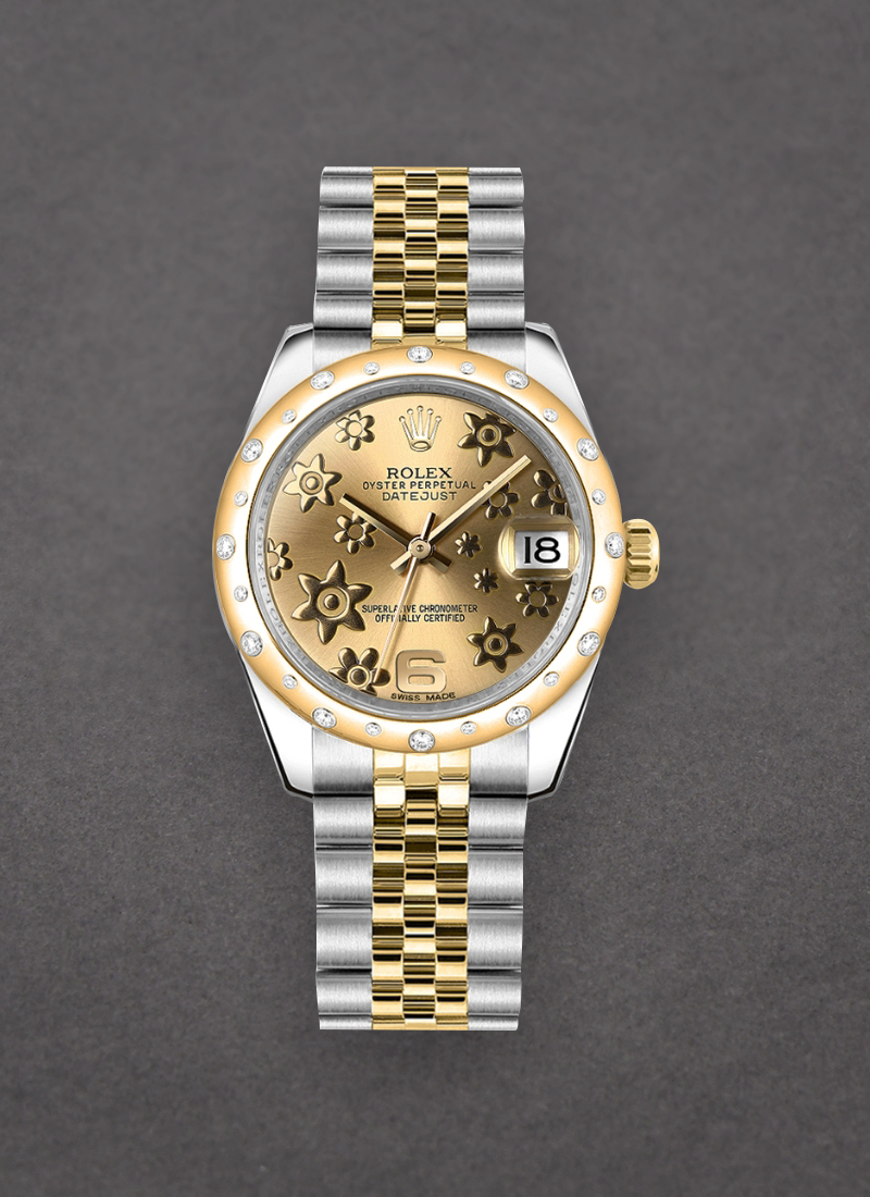 Rolex Unworn Mid Size Datejust 31mm in Steel with Yellow Gold 24 Diamond Bezel