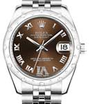 Mid Size Datejust 31mm in Steel with White Gold 24 Diamonds Bezel  on Jubilee Bracelet with Bronze Roman Dial