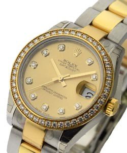 Datejust in Steel with Yellow Gold Diamond Bezel on Bracelet with Champagne Diamond Dial