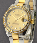 Datejust in Steel with Yellow Gold Diamond Bezel on Bracelet with Champagne Diamond Dial