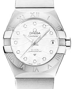 Constellation Brushed Chronometer 27mm in Steel On Steel Bracelet with Engraved White Mother of Pearl Dial