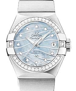 Constellation Brushed Chronometer in Steel with Diamond Bezel On Steel Bracelet with Blue Mother of Pearl Diamond Dial