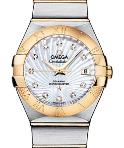 Constellation Brushed Chronometer in Two Tone on Steel and Yellow Gold Bracelet with White Mother of Pearl Dial
