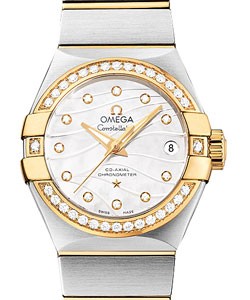 Constellation Brushed Chronometer 2 Tone with Diamond Bezel on Steel and Yellow Gold Bracelet with White Mother of Pearl Dial