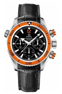 Seamaster Planet Ocean Chronograph Automatic in Steel with Orange Bezel Black Crocodile Leather Strap With Black Dial 