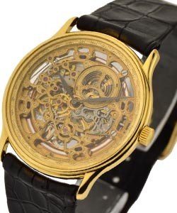 Classic Skeleton in Yellow Gold on Black Leather Strap with Skeleton Dial