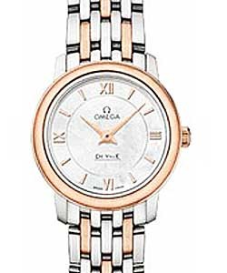De Ville Prestige Co-Axial 24.4mm in 2-Tone On Steel and Rose Gold Bracelet with White MOP Dial