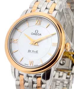 De Ville Prestige in 2-Tone On Steel and Rose Gold Bracelet with White Mother of Pearl Dial