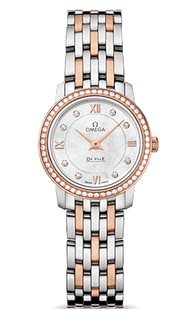 De Ville Prestige Co-Axial 24.4mm in 2-Tone - Diamonds On Steel and Rose Gold Bracelet with MOP Diamond Dial