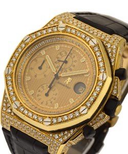 Yellow Gold Offshore with Aftermarket Diamond Case on Strap with Champagne Dial