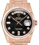 President Day Date 36mm in Rose Gold with Fluted Bezel on President Bracelet with Ferrite Black Diamond Dial