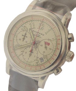 Mille Miglia Automatic Chronograph in Steel On Brown leather Strap with White Arabic Dial