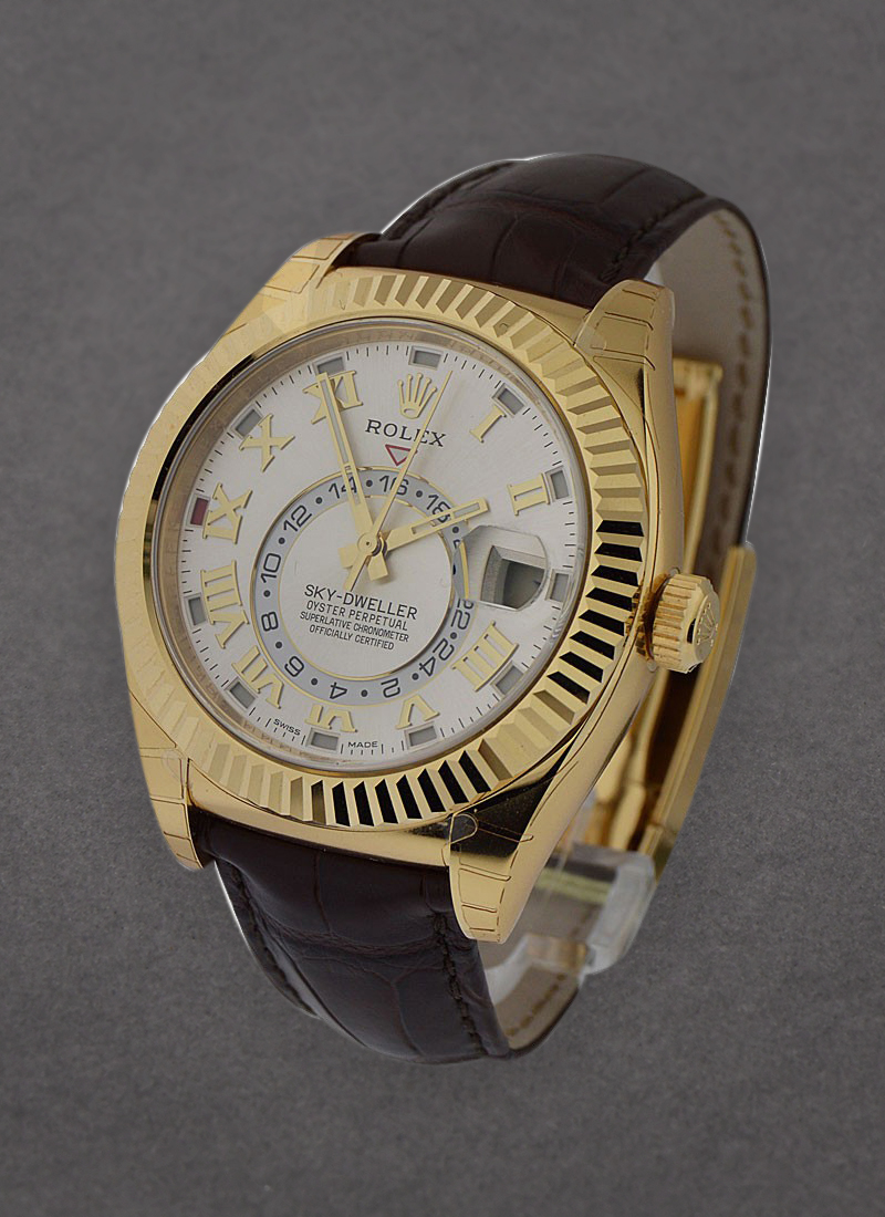 Rolex Unworn Sky Dweller Oyster 42mm in Yellow Gold with Fluted Bezel