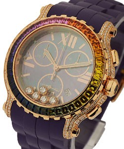 Happy Sport with Rainbow Baguette Bezel Rose Gold with Diamond Case - Black MOP Dial