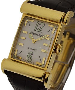 Mens Large Size Canape in Yellow Gold on Black Leather Strap with White Dial