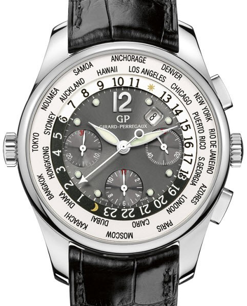 World Time Chronograph  WWTC 43mm in White Gold White Gold on Black Leather Strap with Anthracite Dial