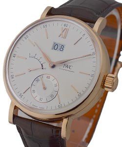 Portofino 45mm Power Reserve and Big Date Rose Gold On Brown Crocodile Strap with Silver Dial