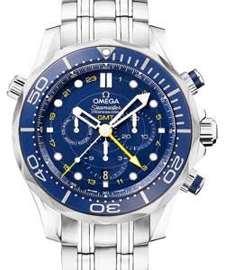Seamaster Chronograph 44mm in Steel On Steel Bracelet with Blue Dial - Yellow Accent