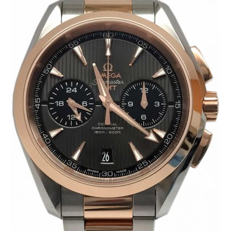 Aqua Terra 43mm Chronograph in 2-Tone Steel and Rose Gold on Bracelet with Grey Dial