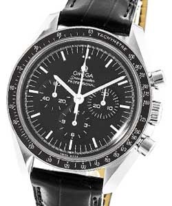 Speedmaster Professional Moonwatch 42mm in Steel On Black Crocodile Leather Strap with Black Dial