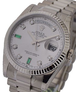 President 36mm in White Gold with Fluted Bezel on President Bracelet with Rhodium Diamond Dial