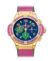 Big Bang 41mm Pop Art in Rose Gold with Pink Sapphire Bezel on Pink Leather Strap with Mat Blue Lacquered Dial