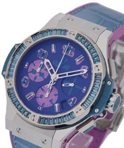 Big Bang 4mm Pop Art in Steel with Blue Baguette Diamond Bezel on Blue Crocodile Leather Strap with Blue Dial