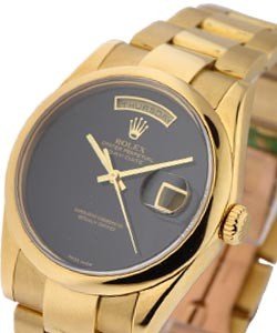 President - 36mm - Yellow Gold - Smooth Bezel   on Oyster Bracelet with Black Oynx Dial