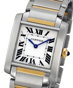 Tank Francaise Mid-Size No Date New Style in 2-Tone on Steel and Yellow Gold Bracelet with Silver Dial