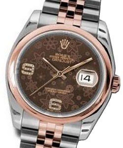 Datejust 36mm in Steel with Rose Gold Domed Bezel on Jubilee Bracelet with Chocolate Floral Diamond Dial