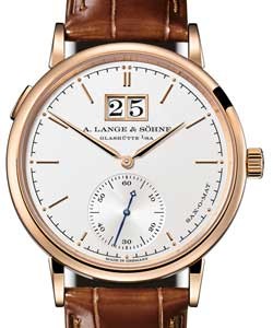 Saxonia Automatic Outsize Date Pink Gold Rose Gold on Strap with Rhodium Silver Dial 