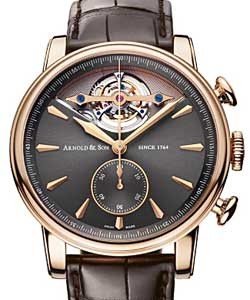 TEC1 Tourbillion Chronograph 45mm Automatic in Rose Gold on Brown Alligator Leather Strap with Grey Dial