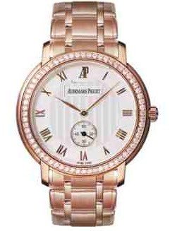 Jules Audemars Small Seconds in Rose Gold Diamond Bezel on Rose Gold Bracelet with White Dial