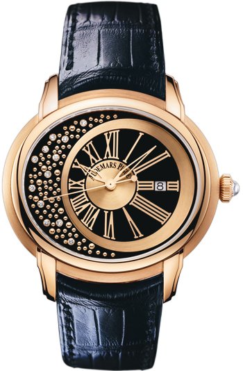 Millenary Automatic in Rose Gold on Black Leather Strap with Black Diamond Dial