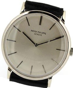 Vintage Calatrava 3537G in White Gold - Circa 1970 on Black Alligator Leather Strap with Silver Dial