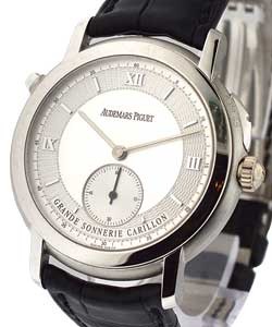 Jules Audemars Grande Sonnerie Carillon in Platinum on Black Leather Strap with Silver Dial