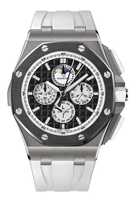 Royal Oak Offshore Grande Complication 44mm in Titanium on White Rubber with Black Mega-Tapisserie Dial