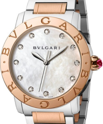 Bvlgari-Bvlgari inTwo-Tone Steel and Rose Gold on Bracelet with Mother of Pearl Dial