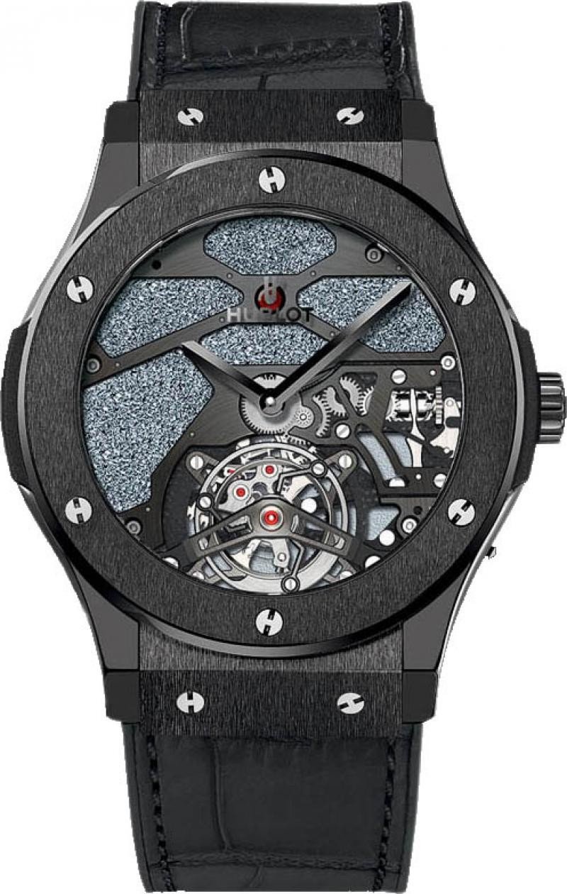 Classic Fusion Tourbillon Firmament in Black Ceramic with Osmium Bezel on Black Leather Strap with Skeleton Dial