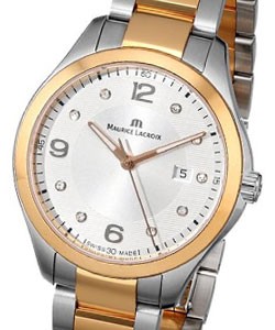 Miros Date Two Tone in Steel with 18k Rose Gold-Plated Bezel Steel and Rose Gold Plated Bracelet - Silver Diamond Dial