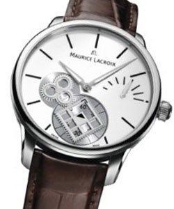 Masterpiece Roue Carree in Steel On Brown Crocodile Leather Strap with White Lacquered Dial