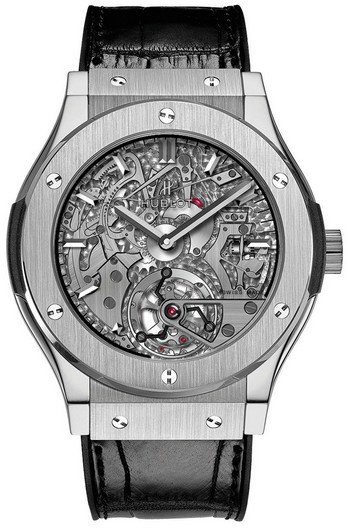Classic Fusion Tourbillon Cathedral Minute Repeater in Titanium on Black Leather Strap with Skeleton Dial