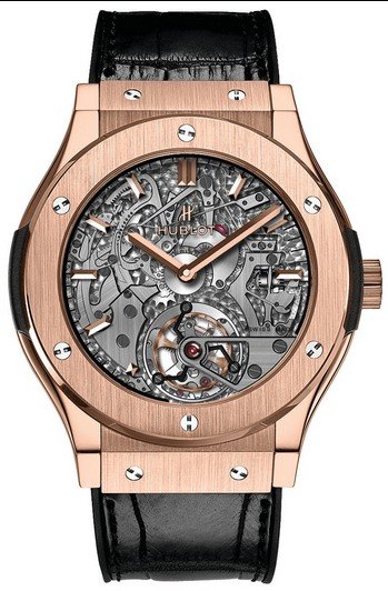 Classic Fusion Tourbillon Cathedral Minute Repeater in Rose Gold On Black Leather Strap with Skeleton Dial