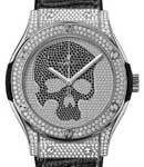 Classic Fusion Skull  45mm in Titanium with Full Pave Diamond Bezel on Black Leather Strap with White Gold Black Pave Diamond Dial