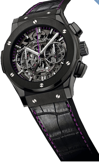 Classic Fusion 45mm Aero Womanity in Black Ceramic on Black Alligator Strap with Black Skeleton Dial