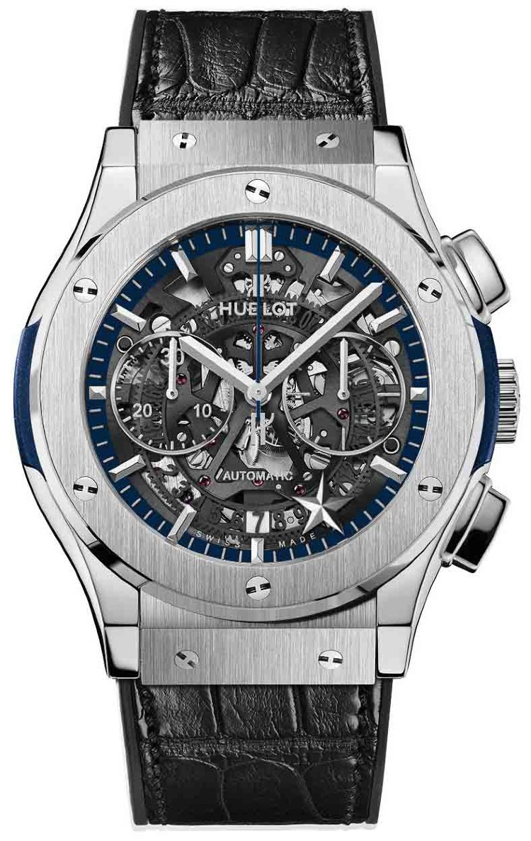 Classic Fusion Chronograph Dallas Cowboys - Titanium On Black Alligator Strap with Blue Skeleton Dial