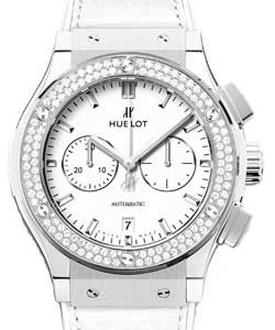 Classic Fusion Chronograph 42mm inTitanium with Diamond Bezel On White Leather Strap with White Dial